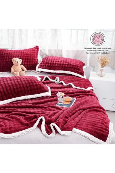 trendyhome Premium Super Soft Double Blanket 200x230 cm – Set with Pillowcase...