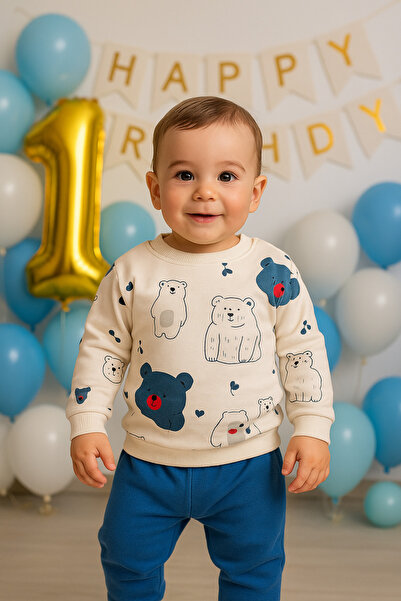 Bebelul Cotton blouse and pants set with printed bears