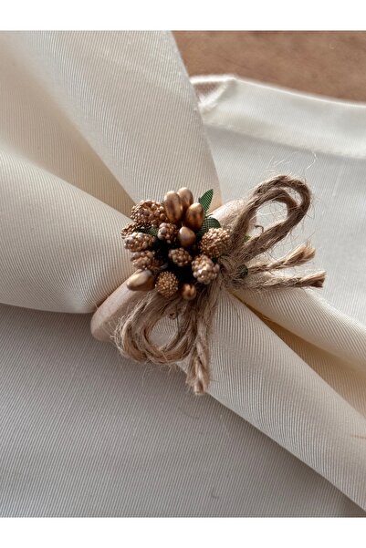 EL YAPIMI Set of 6 Rustic Gold Crispy Napkin Rings |   Wooden Tableware Acces...
