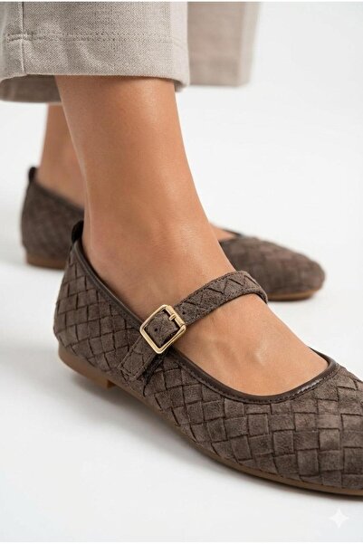 MOON CLOUD KAHVERENGİ SÜET ÖRGÜ DESEN BABET EV-OFİS AYAKKABI ZYN110