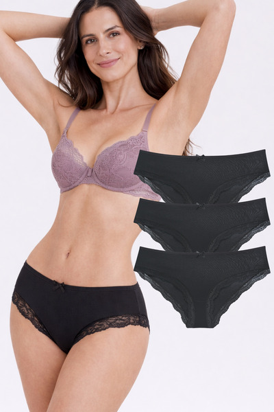 IPL سراويل داخلية نسائية، طقم سراويل داخلية نسائية من 3 قطع باللون الأسود مع ...