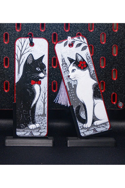 Akgün's علامة كتاب رومانسية - تصميم قطة للعشاق - قطعتان