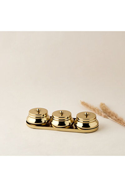 Lifestyle طقم أوعية من ثلاث قطع مزخرفة بنقوش أشجار النخيل مع صينية