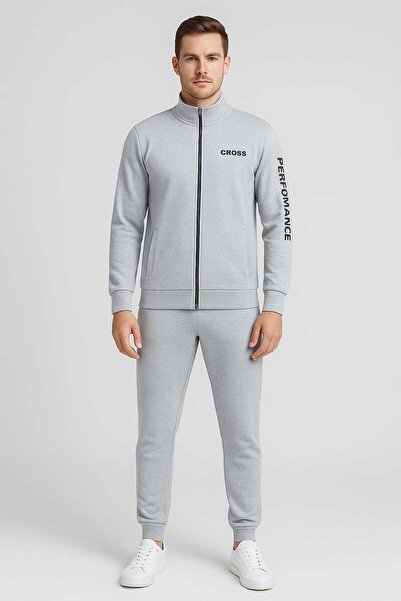 ANATOLIATEKSTILE Men's gray tracksuit - Jacket and pants set with zipper, thi...