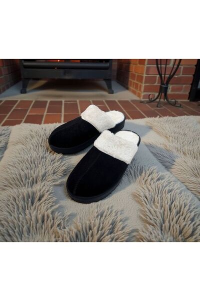AkınalBella Women's Black Plush Fluffy Non-Slip Sole Home Slippers