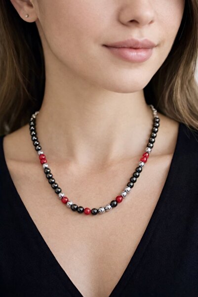 Kutcha Accessories Hematite & Pink Natural Stone Bead Necklace