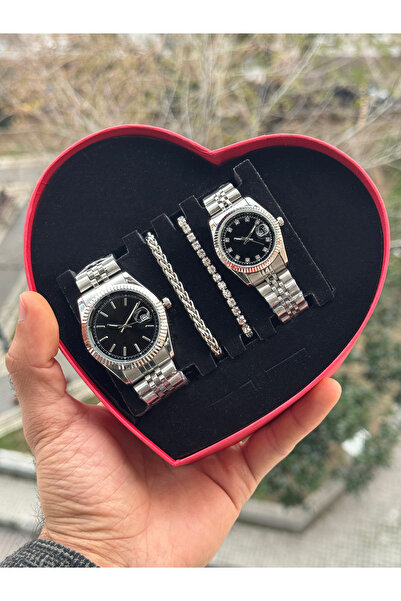 Tulpar Special Design Red Heart Boxed Lover Couple Wristwatch Set with Calend...