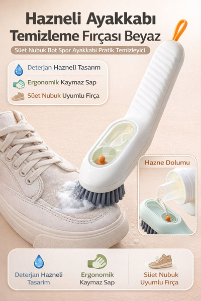 Hane Dostu Hazneli Ayakkabı Temizleme Fırçası Beyaz | Süet Nubuk Bot Spor Aya...