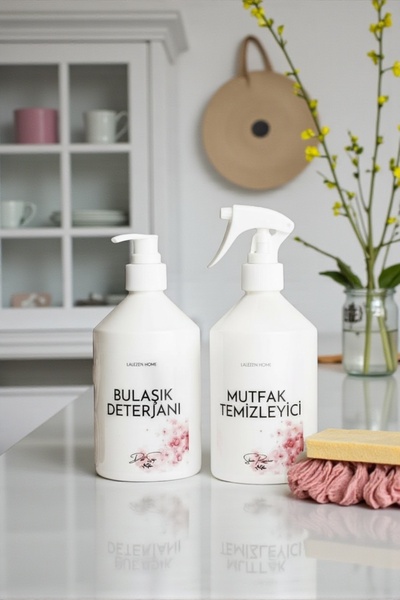 LALEZEN HOME Bulaşık Deterjanı & mutfak temizleyici etiketli plastik beyaz şişe