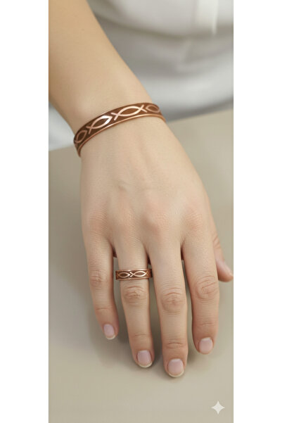 Neefy Bolluk ve Sonsuzluk Simgesi Özel Bakır Set Saf Bakır bileklik ve yüzük
