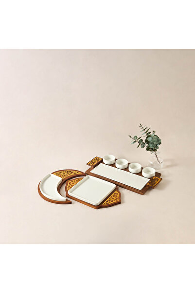 Lifestyle طبق تقديم خزفي من صوفرا مع لوح خشبي