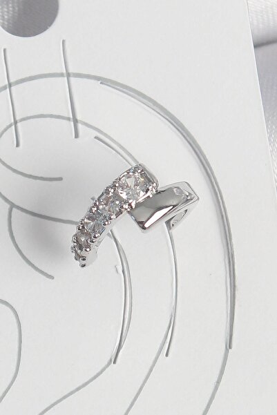 Ebijuteri Brass Silver Color Zircon Stone Women's Cartilage Earrings