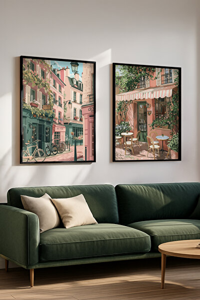 STARYUNA Set de pictură dublă cu vedere la strada din Paris cu cadru din lemn...