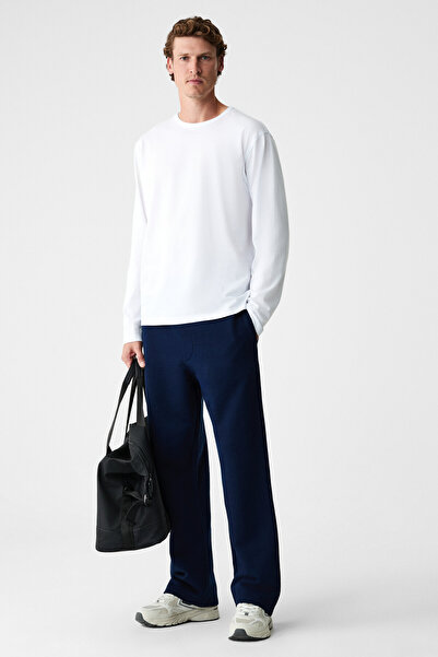 GRIMELANGE Zenith Men's Organic Cotton Elastic Waist 4-Pocket Relaxed Fit Nav...