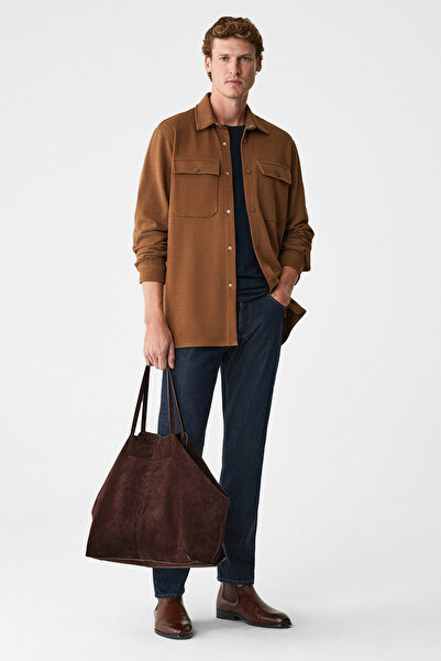 GRIMELANGE Maze Men's Special Textured Thick Fabric Pocketed Snap Fastener Da...