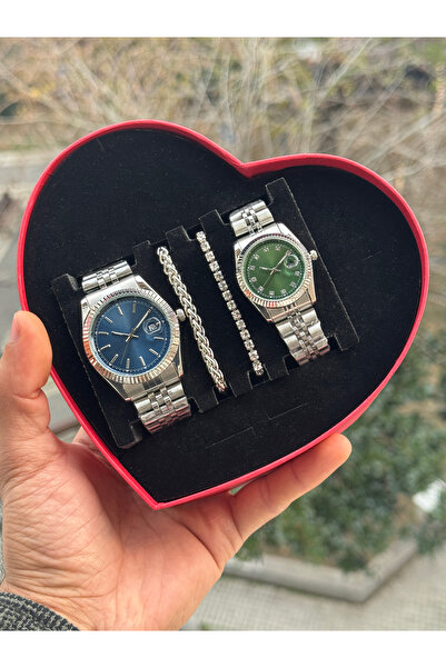 Tulpar Special Design Red Heart Boxed Lover Couple Wristwatch Set with Calend...