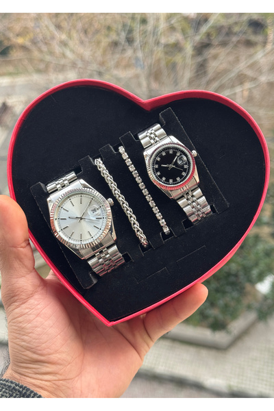 Tulpar Special Design Red Heart Boxed Lover Couple Wristwatch Set with Calend...