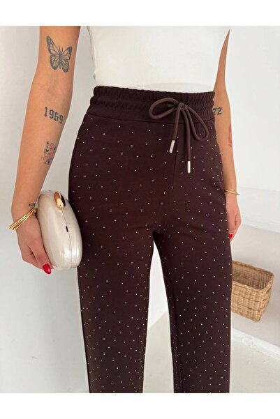 SARE TAYT MODAL KUMAŞ ELMAS TAŞ DETAYLI EŞOFMAN ALTI