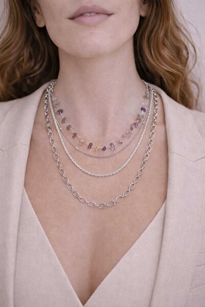 JİMNY JEWELRY Layera Natural 4-Piece Silver Steel Necklace
