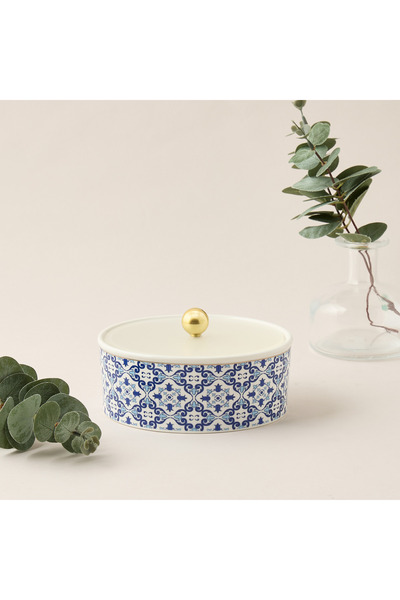 Lifestyle وعاء تمر مطبوع باللون الأزرق السماوي مع غطاء أكريليك