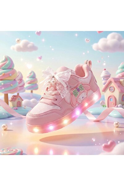 ZACOZ Girl's Pearl Detailed Lace Ribbon Lighted Sneaker