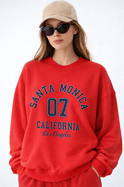 ArtYus Santa Monica Printed Relaxed Fit Fleece-Lined 3 Thread Crewneck Sweats...