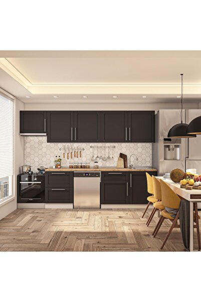 DEKOREX Pia Antrasit 300 Cm Aspiratör Ve Çekmece Modüllü Meşe Tezgahlı Hazır ...