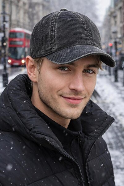 BALIENTE Black Velvet Corded Fabric Men's Cap Hat