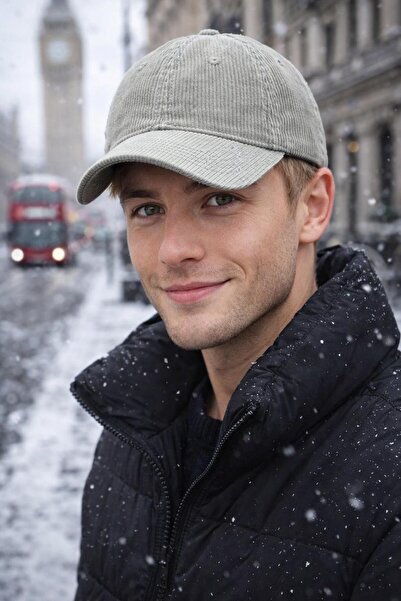 MARBERRY Gray Velvet Corded Fabric Men's Cap Hat