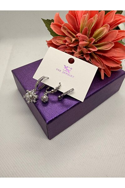 YSX JEWELRY Zircon Stone Ball and Pearl Combination 3-Piece Steel Earring Set