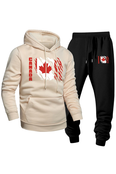 ibibik moda Canada Printed Hooded Tracksuit Set - Hooded Sweatshirt Bottom To...
