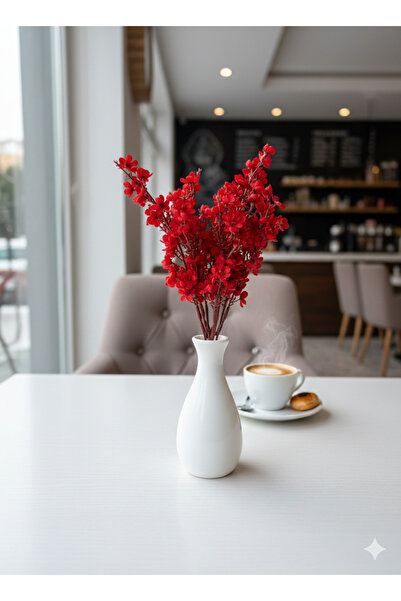 yapay çiçek evi 1Pc 5-Branch Red Almond Blossom Home Vase Decor Arrangement