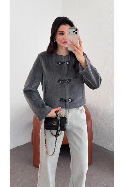 HAZELANNA سترة تيدي أنثراسيت مع خطاف