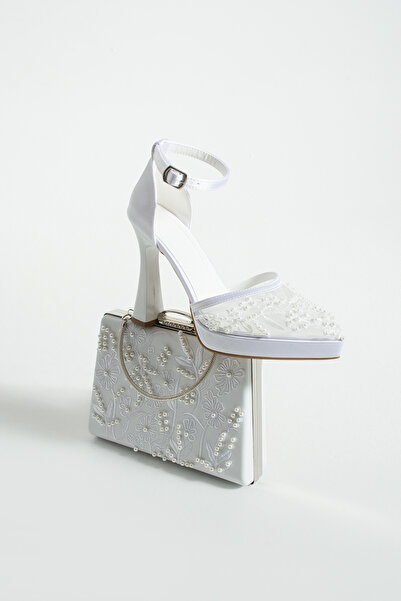 dabab shoes Pearly White Shoes Bag Combination Platform 11cm Heels Pearl Band...