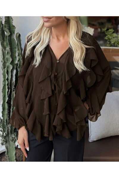 KAREN Fırfırlı Şık Zarif Şifon Gömlek