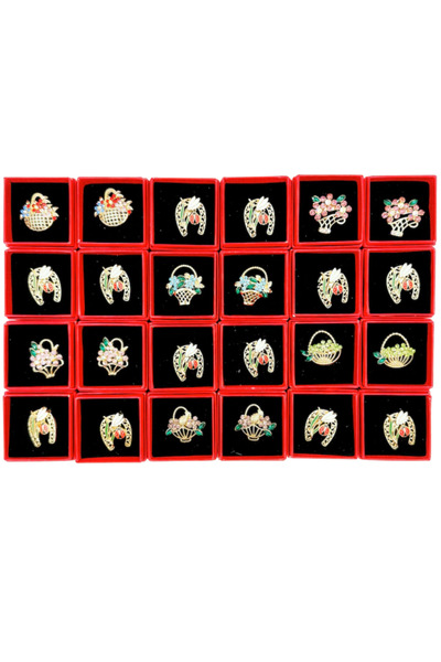 import Set of 24 brooches + box and string