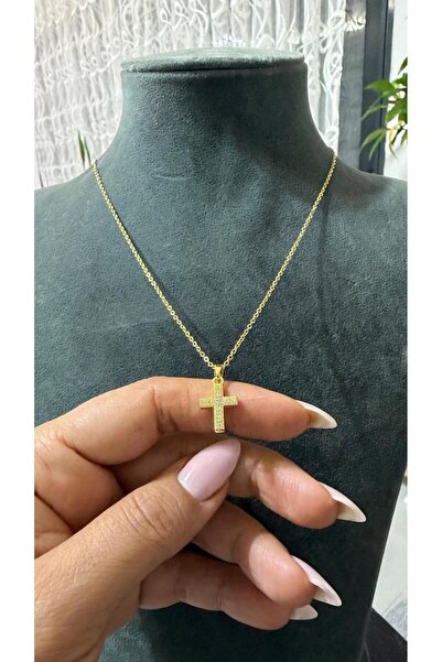 stainles steel ZİRKON TAŞLI ÇELİK HAÇ KOLYE