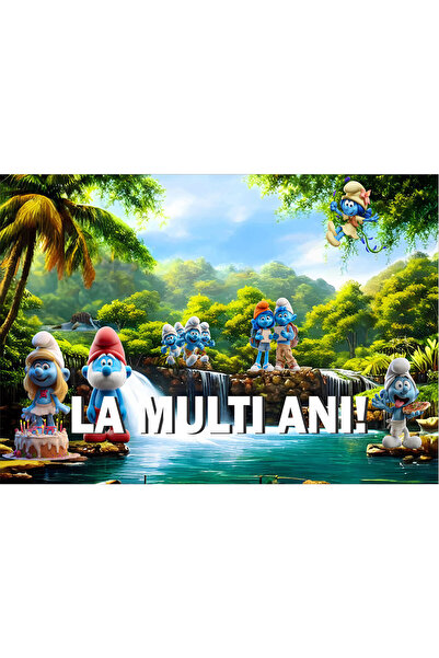 VIODESIGN Birthday photo wallpaper, self-adhesive, Smurfs, multicolor, 80x120...