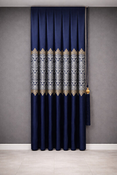 cemrela desing Panel Background Curtain Navy Blue Silver (Single Wing)