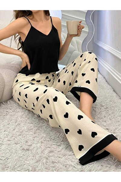 Biraltı Moda Kadın İnce Askılı Desenli Pijama Takımı