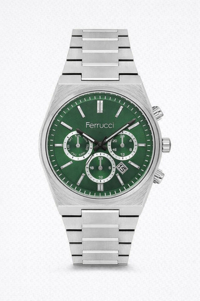 Ferrucci Men's Wristwatch Silver Steel Band Green Dial Lover's Birthday Gift