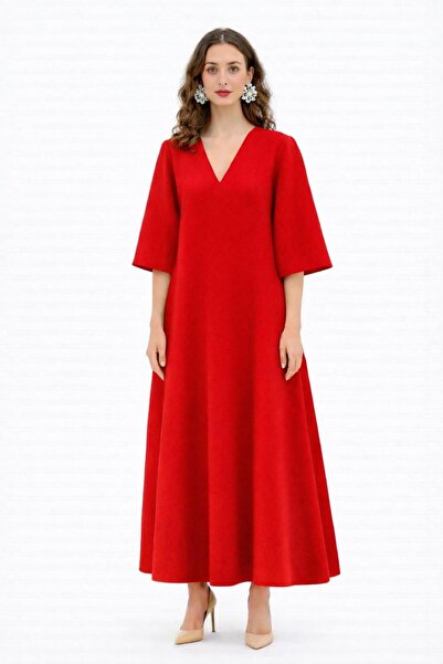 ALYEL NAKER V-Neck & Midi Length A-Line Crepe Dress