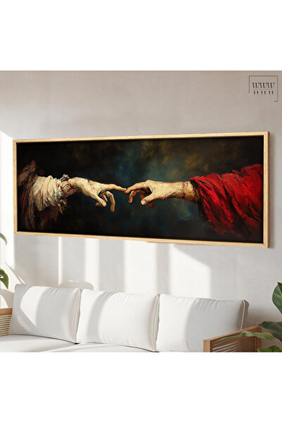 woodhomeworks Tek Parça Gerçek Ahşap Yatay Panorama Çerçeveli Tablo uzanan el