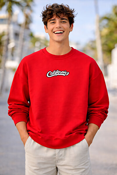 ArtYus California Print Relaxed Fit Fleece-Lined 3 Thread Crew Neck Unisex Sw...