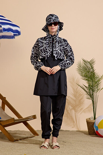 GAVLİA Women's Hijab Swimsuit 5-Piece Set - Half-Covering Zippered..