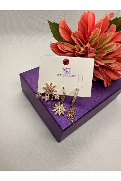 YSX JEWELRY Zircon Stone Rose Gold 3-Piece Steel Earring Set