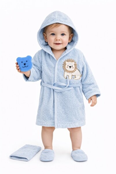 Pure Boutique Комплект за вана за бебета, син, 4 части, халат с качулка, боту...
