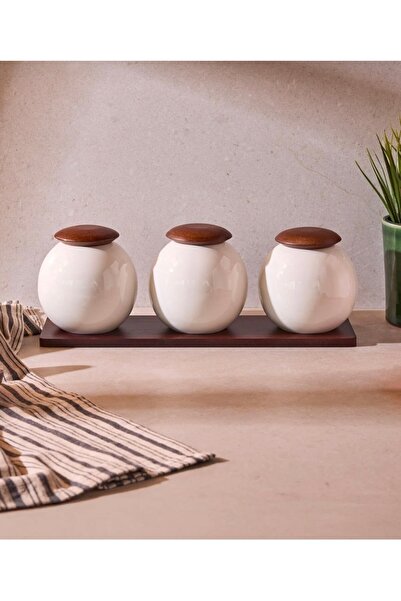 Home Çırağan Roco 3'lü Porselen Akasya Stantlı 3'lü Kavanoz Seti