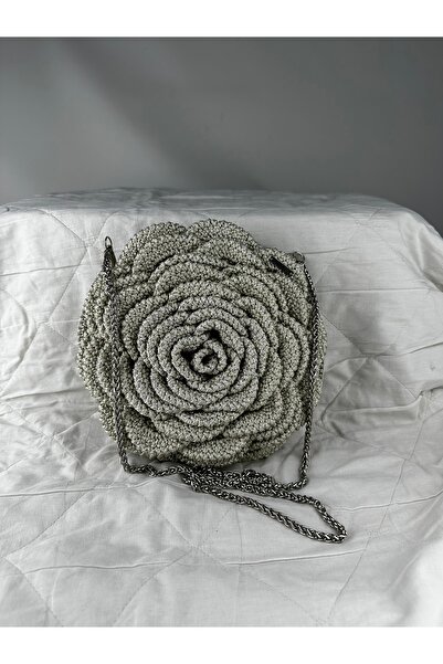 RELYA Women's Beige Glitter Macrame Hand Shoulder Bag