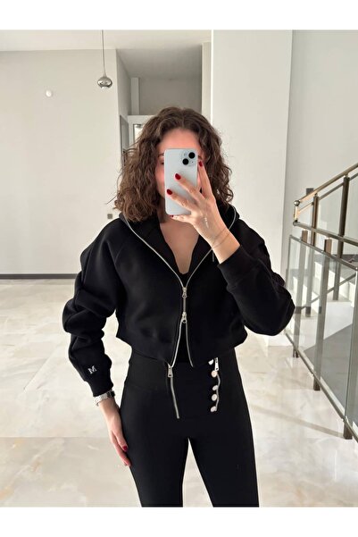 Sude Kızanlıklı M Embroidery Three Thread Sh Fleece-Lined Double Zipper Hoodie